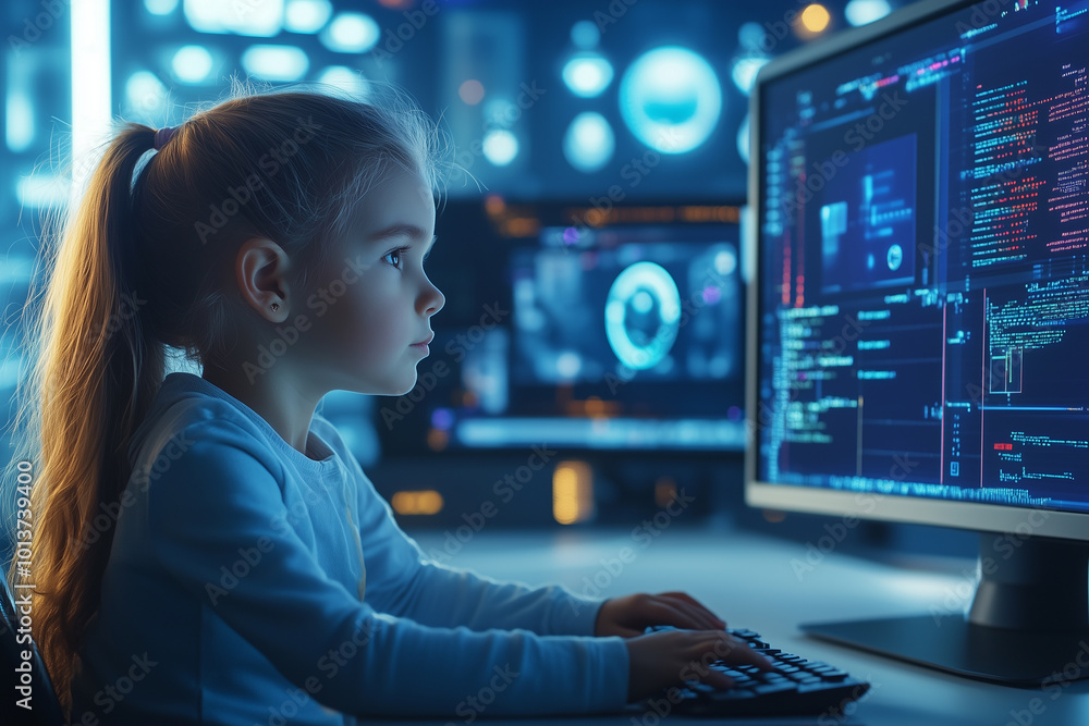 Young Girl Engaged in Coding