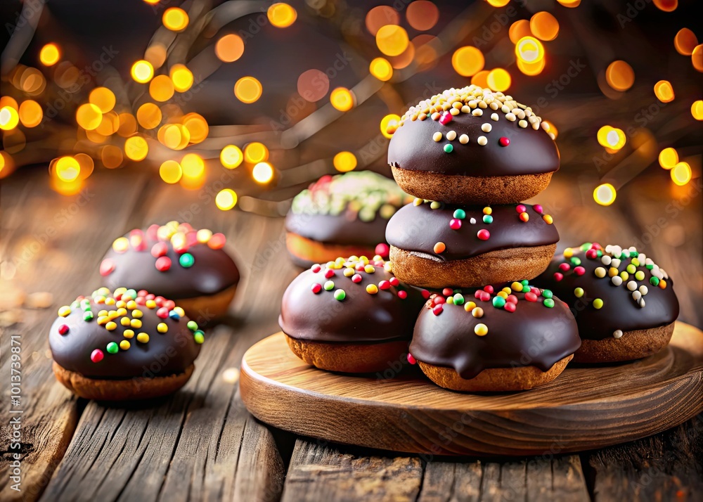 Delight in chocolate-coated marshmallow teacakes elegantly placed on a weathered wooden table, beckoning indulgence with their sweet, fluffy centers and luscious chocolate exterior. Delight in chocolate-coated marshmallow teacakes elegantly placed on a weathered wooden table, beckoning indulgence with their sweet, fluffy centers and luscious chocolate exterior.