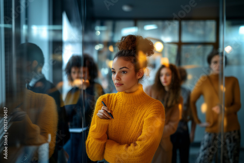 Contemplative Woman in Modern Setting