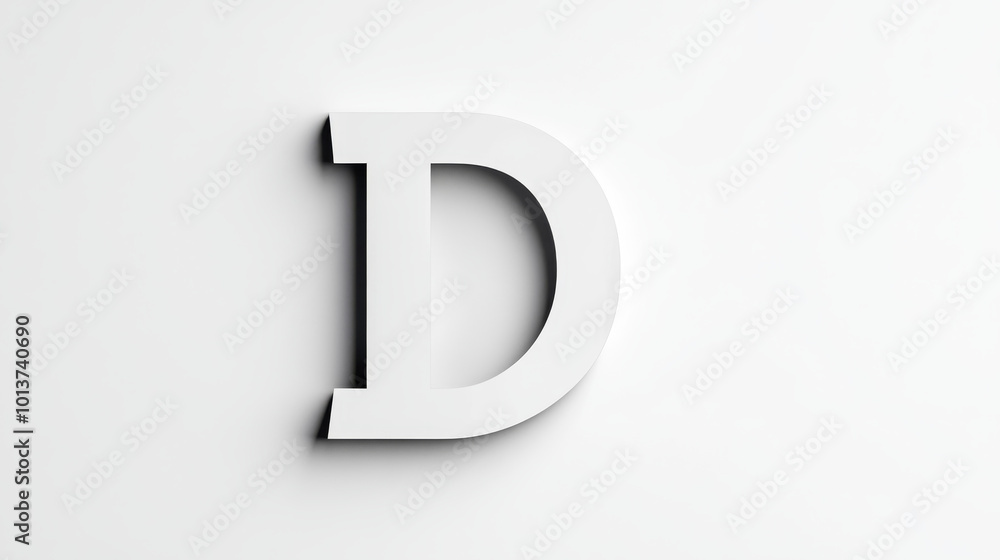 A simple, white, three-dimensional letter D against a white background. A simple, white, three-dimensional letter D against a white background.