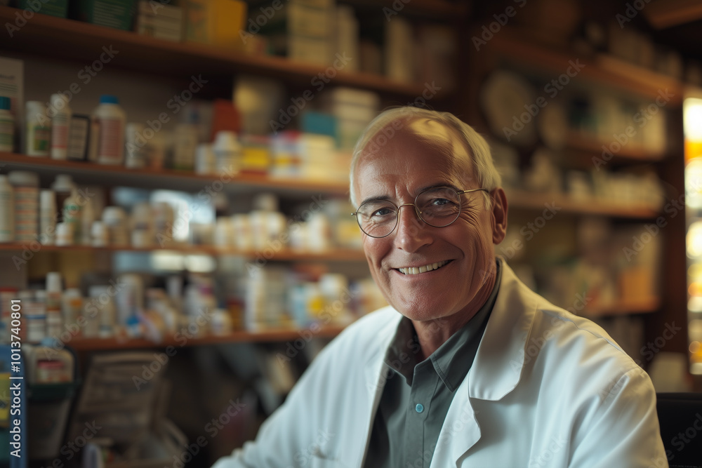 Friendly Pharmacist in Modern Pharmacy Friendly Pharmacist in Modern Pharmacy