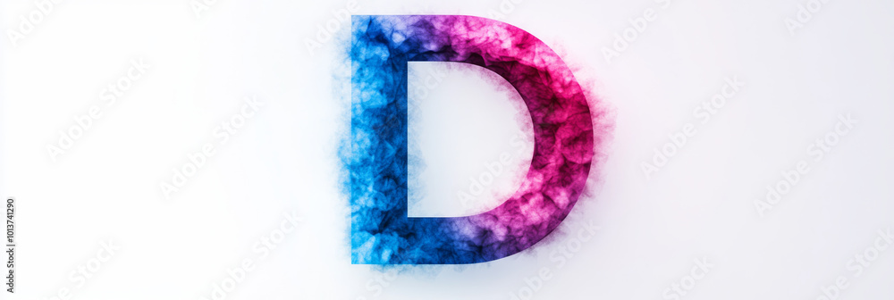 The letter 'D' is formed from a cloud of pink and blue smoke. The letter 'D' is formed from a cloud of pink and blue smoke.