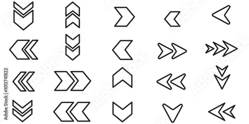 set of swipe up arrows, different black arrows symbol, scroll or swipe up arrows,