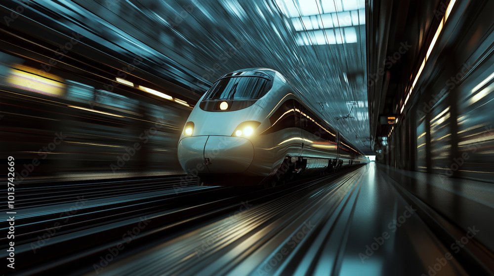 photorealistic image of a high speed train entering a train station. photorealistic image of a high speed train entering a train station.