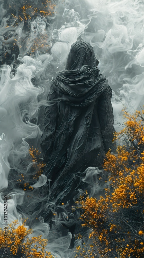 A Figure Enveloped in Smoke: A Mystical and Eerie Scene A Figure Enveloped in Smoke: A Mystical and Eerie Scene