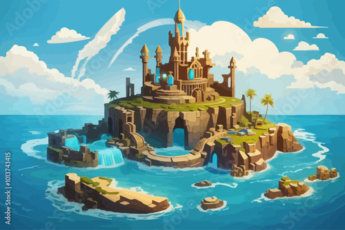 Atlantis lost continent cartoon illustration