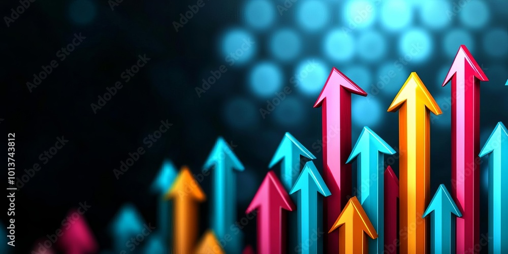 Colorful upward arrows indicating growth and progress on a blurred background. Colorful upward arrows indicating growth and progress on a blurred background.