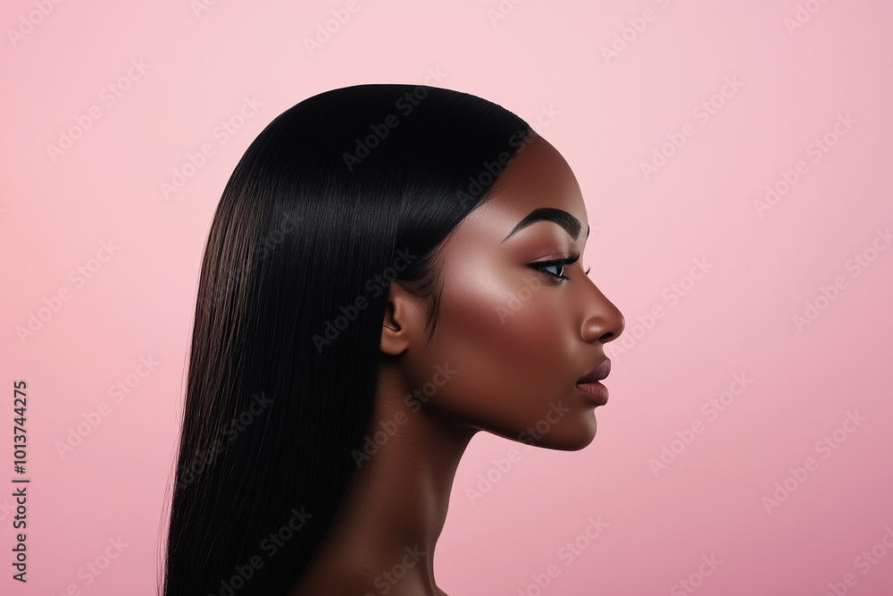 Naklejka premium Elegant Profile Portrait on Soft Pink