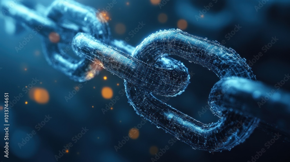 A close-up of a metallic chain, rendered in a 3D style, with a bokeh effect. A close-up of a metallic chain, rendered in a 3D style, with a bokeh effect.