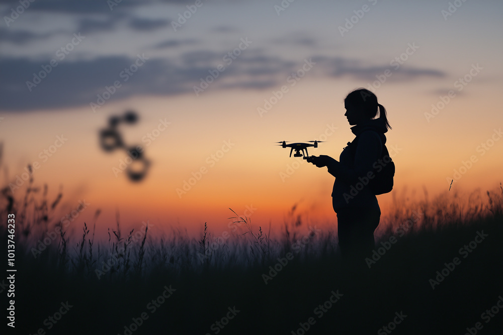 Silhouette at Dusk with Drone Silhouette at Dusk with Drone