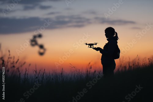 Silhouette at Dusk with Drone