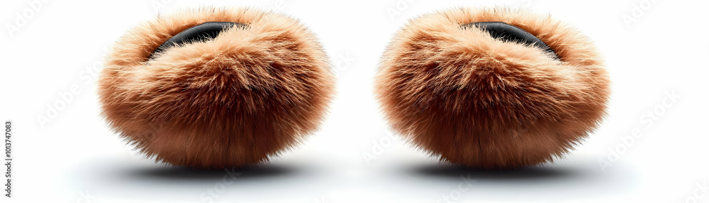 Flying Pair of Winter Earmuffs with Soft Fur Detailing Isolated on White - Symbolizing Warmth and Comfort for Cozy Fashion Promotions Flying Pair of Winter Earmuffs with Soft Fur Detailing Isolated on White - Symbolizing Warmth and Comfort for Cozy Fashion Promotions