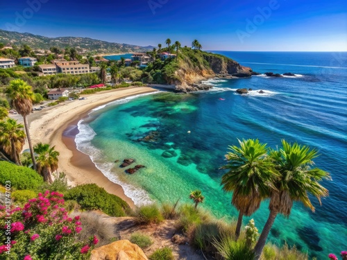 Experience the stunning coastal vista at Laguna Beach, featuring a vivid blue ocean and brilliant clear skies, perfectly framing The Standâ€™s captivating beauty. photo