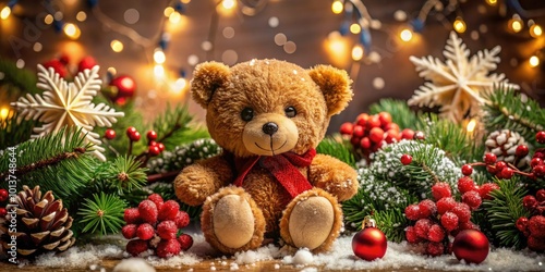 Wallpaper Mural Festive Christmas Bear Wallpaper with Snowflakes and Holiday Decorations for Winter Wonderland Atmosphere Torontodigital.ca