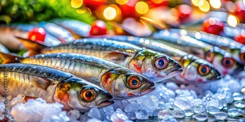 Freshly Caught Pilchard Fish Displayed on Ice at a Local Market for Sale and Culinary Inspiration