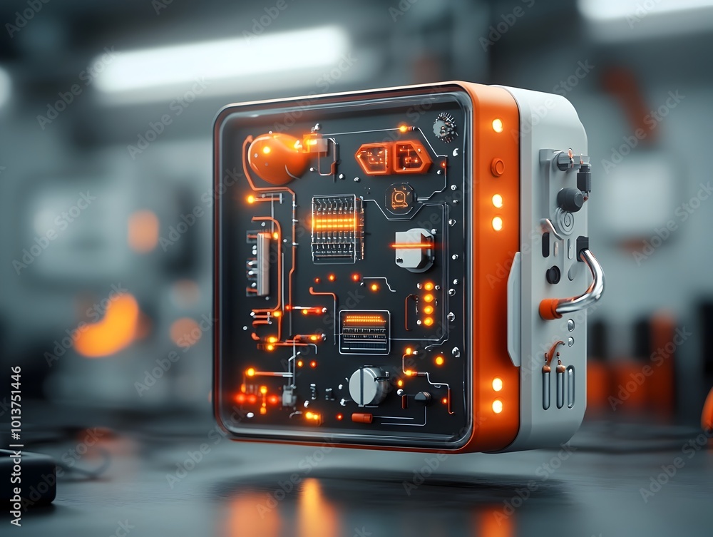 Naklejka premium Detailed 3D visualization of a futuristic bioinformatics system blending organic and technological elements