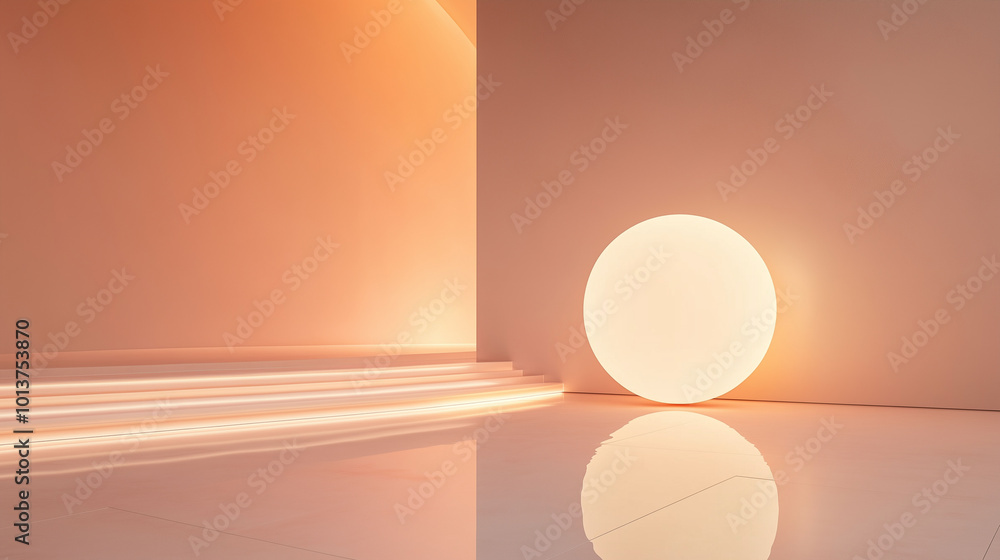 New Year minimalism in a glowing abstract space, sophisticated clean lines and shapes, warm light accents