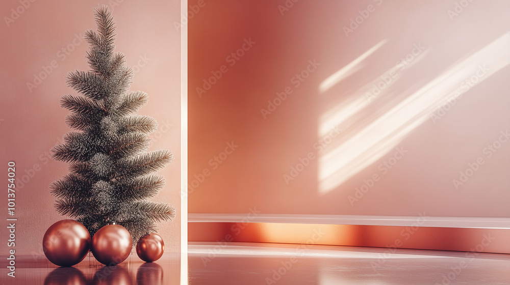 Modern New Year scene with sleek lines and minimalist geometry, softly glowing abstract colors, elegant backdrop