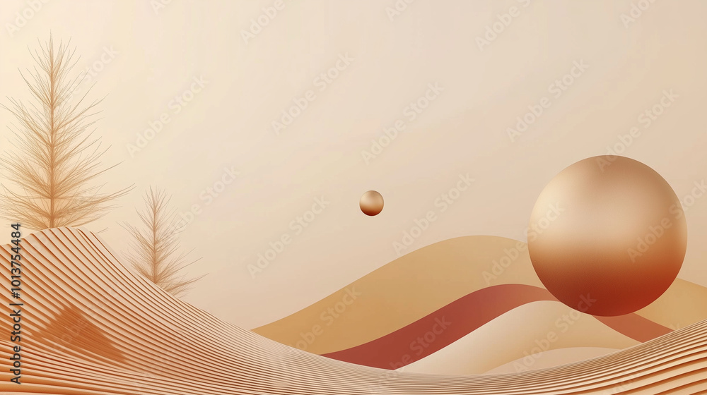 Minimalist New Year design with abstract shapes and warm lighting, clean lines, refined composition