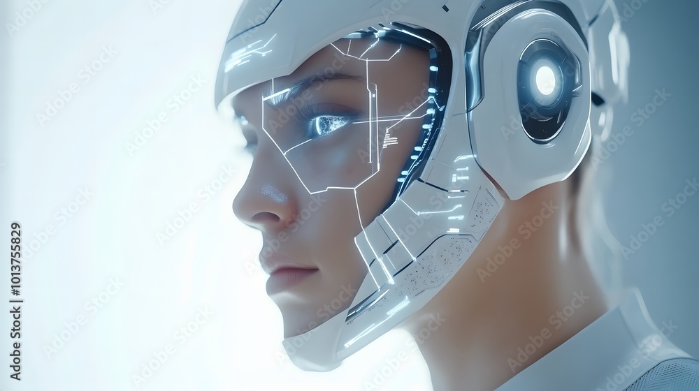 Face of futuristic and innovative imagery illustrating AI and automation in business processes Face of futuristic and innovative imagery illustrating AI and automation in business processes