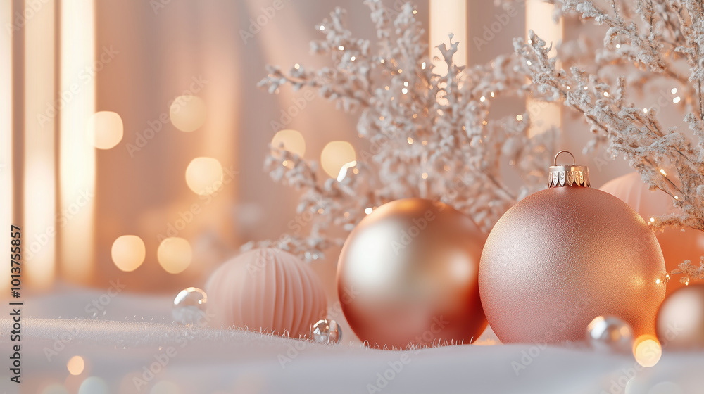 Elegant New Year composition with soft glowing colors, clean lines and shapes, minimalist modern design