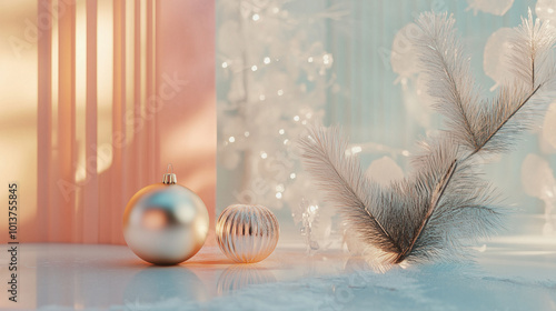 Elegant New Year composition with soft glowing colors, clean lines and shapes, minimalist modern design