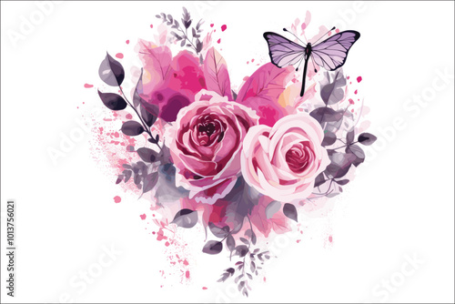 Watercolor Floral and Butterfly Vector Collection. photo