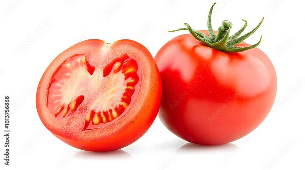 Tomato with half of tomato isolated on a white background design isolated on white background design Tomato with half of tomato isolated on a white background design isolated on white background design