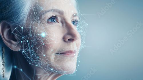 Obraz na płótnie Advanced medical tech for hormonal health, on elderly skin, showcasing 3D iconography and sleek design, clinical aesthetic, well-lit background w salonie