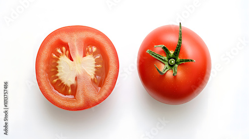 Tomato with half of tomato isolated on a white background design isolated on white background design