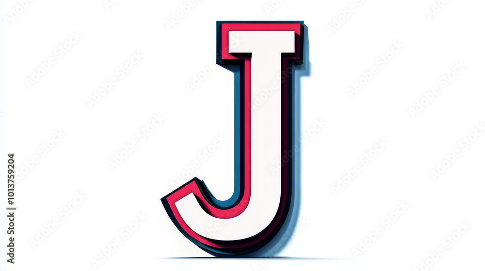 A bold, white letter J with red and blue outlines, standing out against a white background. This image is perfect for a graphic design project or branding elements. A bold, white letter J with red and blue outlines, standing out against a white background. This image is perfect for a graphic design project or branding elements.