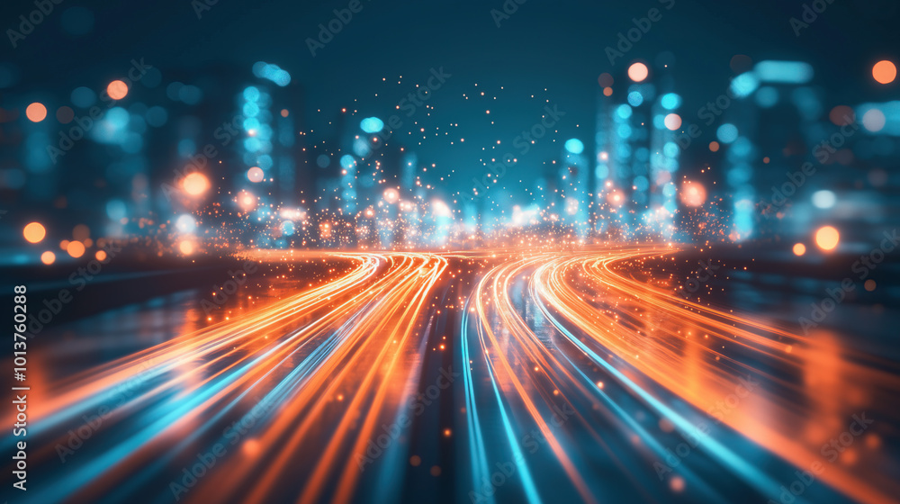 custom made wallpaper toronto digitalAbstract neon futuristic digital wallpaper with cyberpunk city in blue and orange bokeh lights. depicting: future technology, cloud storage, cyberspace and cybersecurity concepts