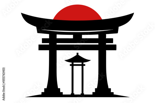 Japanese shinto torii gate entrance | vector silhouette illustration on white background