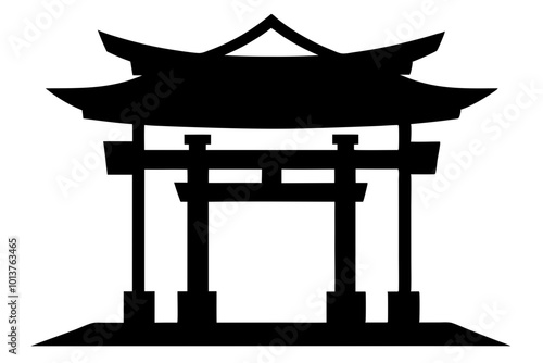 Japanese shinto torii gate entrance | vector silhouette illustration on white background