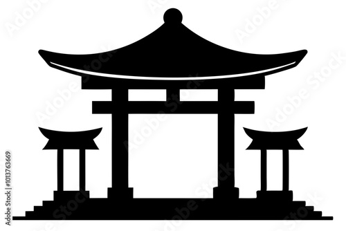 Japanese shinto torii gate entrance | vector silhouette illustration on white background