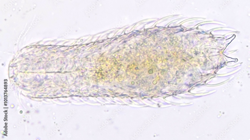 Obraz premium Acoelomate gastrotrichs, Chaetonotus sp. Fresh sample. Selective focus image