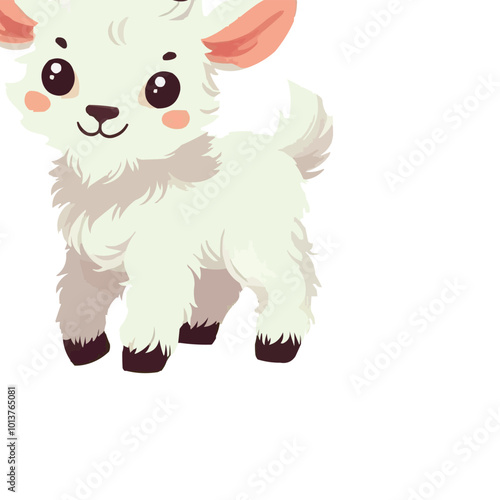 Cute Goat in Spring Animals Theme Vector Illustration on White Background