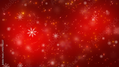 red christmas background with snowflakes and golden shiny stars, christmas and new year holiday wallpaper