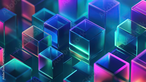 Abstract neon futuristic digital wallpaper with neon cubes pattern. depicting: future technology, cloud storage, cyberspace and cybersecurity concepts