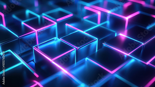 Abstract neon futuristic digital wallpaper with neon cubes pattern. depicting: future technology, cloud storage, cyberspace and cybersecurity concepts