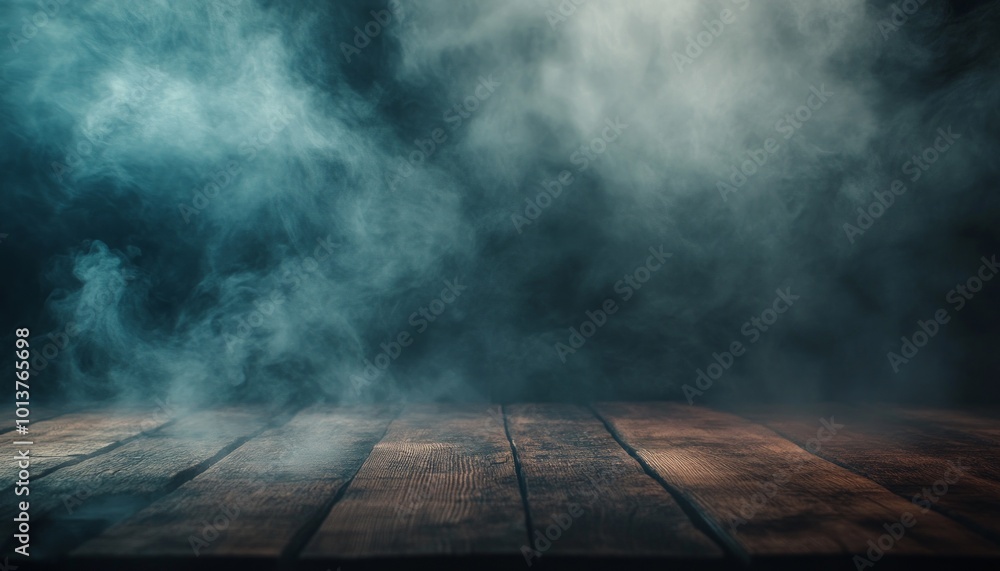 Backdrop for Halloween with Dark Wooden Floor and Foggy Night Atmosphere Backdrop for Halloween with Dark Wooden Floor and Foggy Night Atmosphere