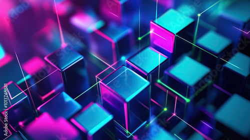 Abstract neon futuristic digital wallpaper with neon cubes pattern. depicting: future technology, cloud storage, cyberspace and cybersecurity concepts