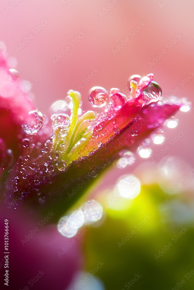 Close up of a pink flower bud with raindrops, vibrant colors, nature background, beautiful macro photography Close up of a pink flower bud with raindrops, vibrant colors, nature background, beautiful macro photography