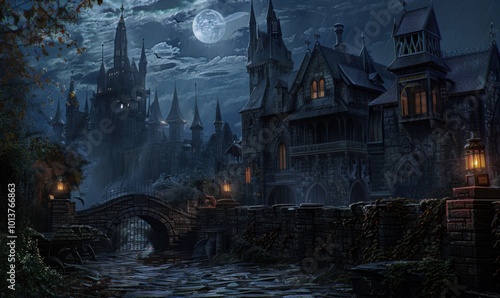 Cryptic keep where vampires rule the night, 4K hyperrealistic photo