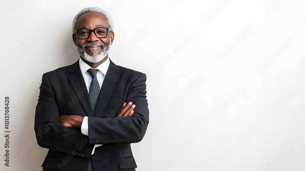 Full-length portrait of a confident senior African American businessman in formal wear, emphasizing professionalism and self-assurance Full-length portrait of a confident senior African American businessman in formal wear, emphasizing professionalism and self-assurance