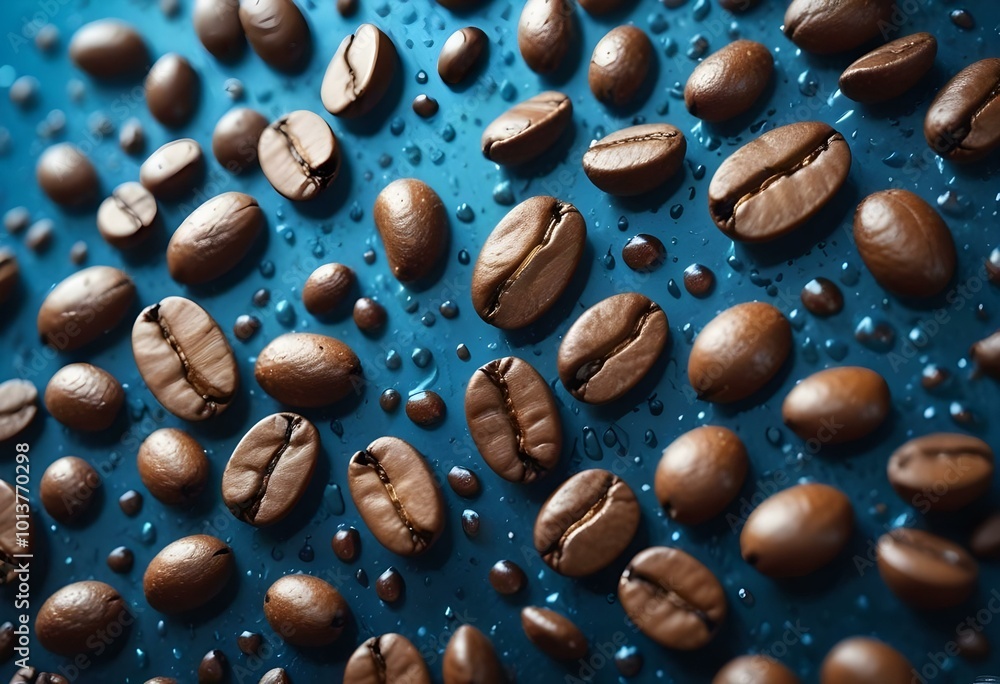 Coffee beans in a splash of coffee, close-up view Coffee beans in a splash of coffee, close-up view