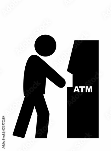 ATM, cash dispenser, automated teller machine, a person withdraws or deposits money, black icon, symbol