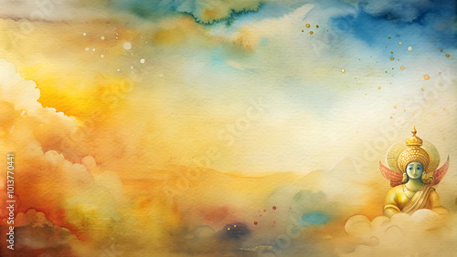Serene watercolor gradient, earthy to golden hues, Navaratri devotion and celebration background, with copy space