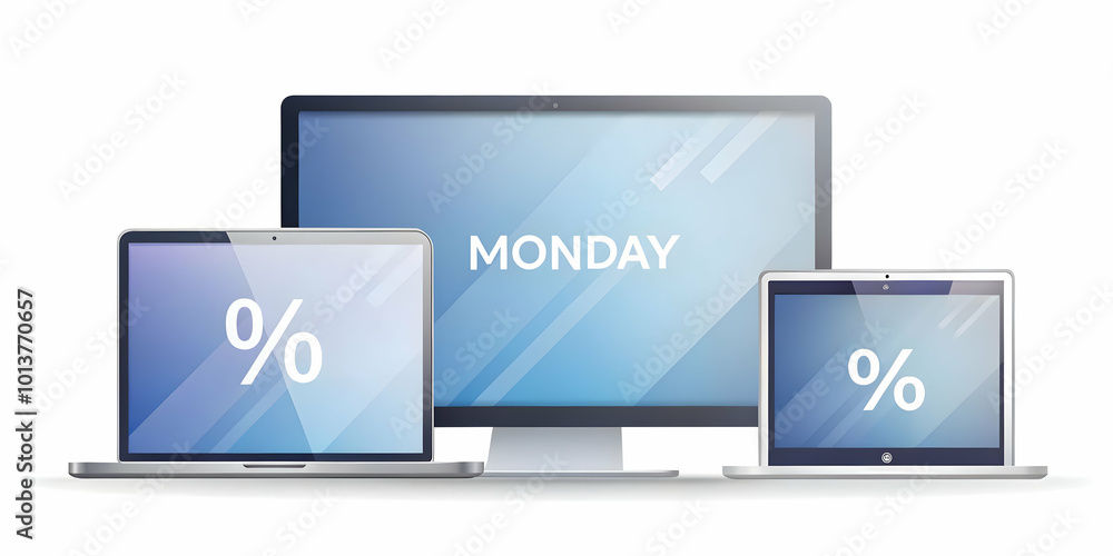 Flat Glossy Background of Floating Tech Gadgets with Glowing Cyber Monday Discounts - Minimalist Digital Aesthetic in Vector Illustration Flat Glossy Background of Floating Tech Gadgets with Glowing Cyber Monday Discounts - Minimalist Digital Aesthetic in Vector Illustration