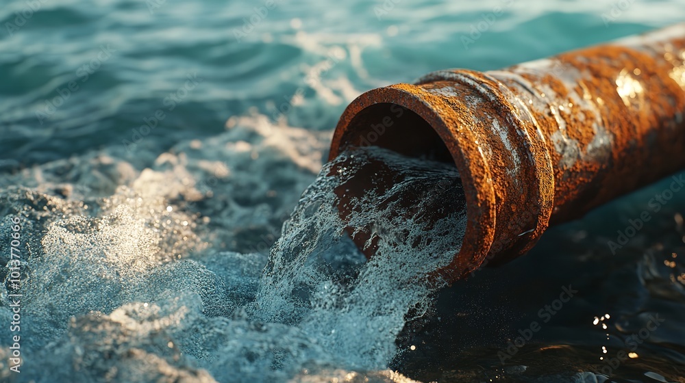 Environmental damage concept, Industrial and factory brown wastewater, murky discharge pipe into wild river, dirty water pollution Environmental damage concept, Industrial and factory brown wastewater, murky discharge pipe into wild river, dirty water pollution
